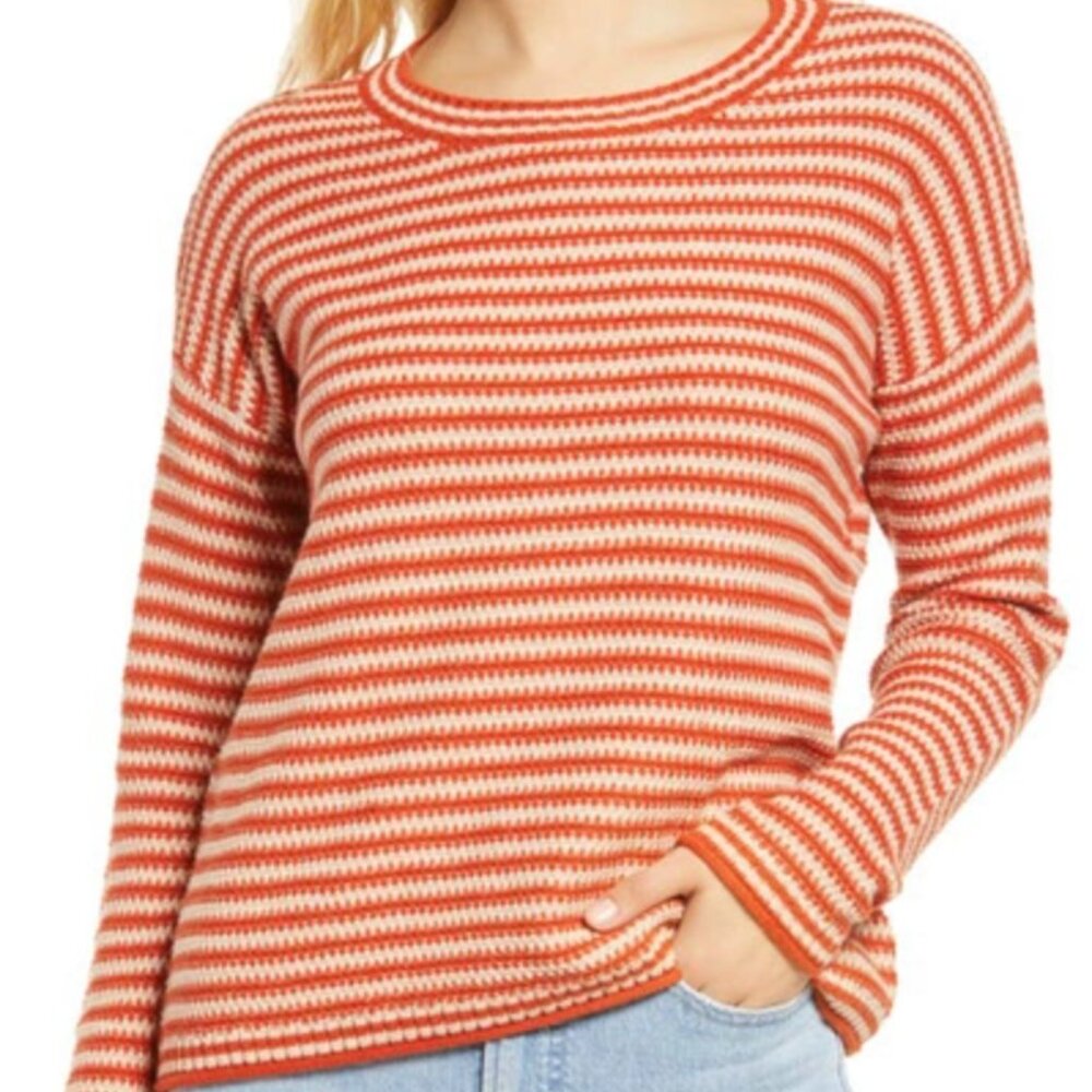 Madewell Seagrove Pullover Sweater in Stripe, Etruscan Clay, Small